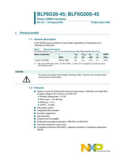 Philips blf6g20-45 blf6g20s-45  . Electronic Components Datasheets Active components Transistors Philips blf6g20-45_blf6g20s-45.pdf