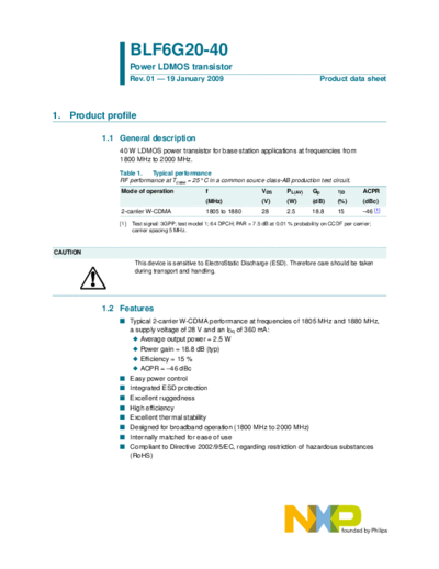 Philips blf6g20-40  . Electronic Components Datasheets Active components Transistors Philips blf6g20-40.pdf