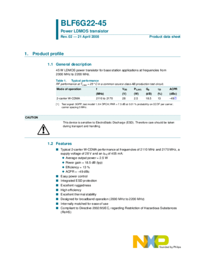 Philips blf6g22-45  . Electronic Components Datasheets Active components Transistors Philips blf6g22-45.pdf