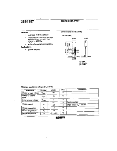 Rohm 2sb1357  . Electronic Components Datasheets Active components Transistors Rohm 2sb1357.pdf