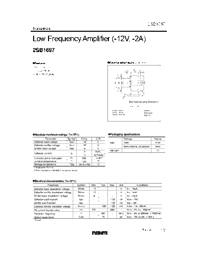 Rohm 2sb1697  . Electronic Components Datasheets Active components Transistors Rohm 2sb1697.pdf
