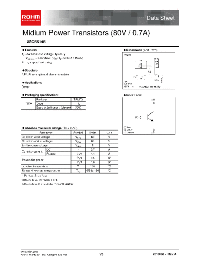 Rohm 2scr514r  . Electronic Components Datasheets Active components Transistors Rohm 2scr514r.pdf