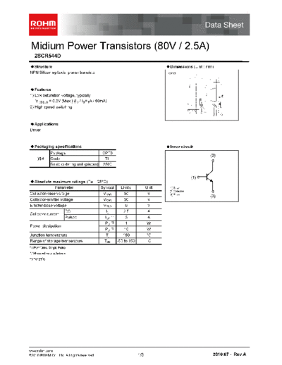 Rohm 2scr544d  . Electronic Components Datasheets Active components Transistors Rohm 2scr544d.pdf
