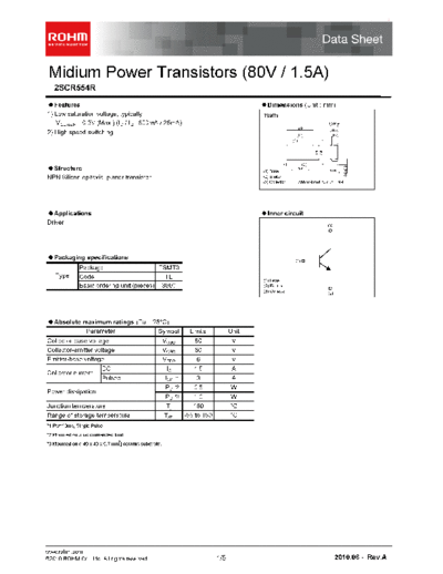 Rohm 2scr554r  . Electronic Components Datasheets Active components Transistors Rohm 2scr554r.pdf