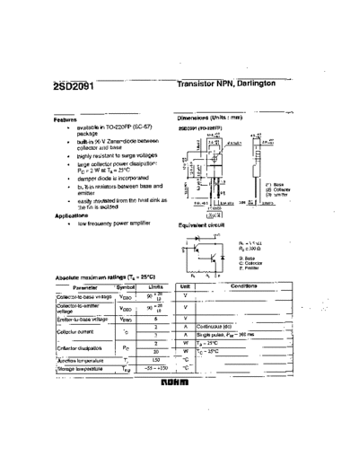 Rohm 2sd2091  . Electronic Components Datasheets Active components Transistors Rohm 2sd2091.pdf