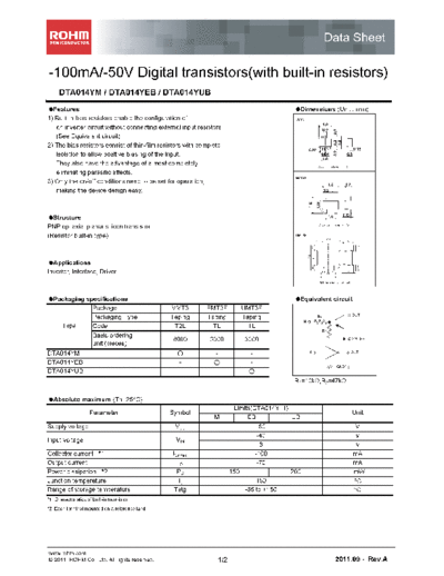 Rohm dta014y  . Electronic Components Datasheets Active components Transistors Rohm dta014y.pdf