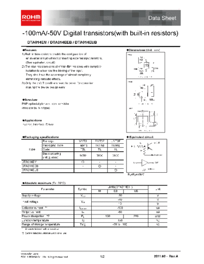 Rohm dta014e  . Electronic Components Datasheets Active components Transistors Rohm dta014e.pdf