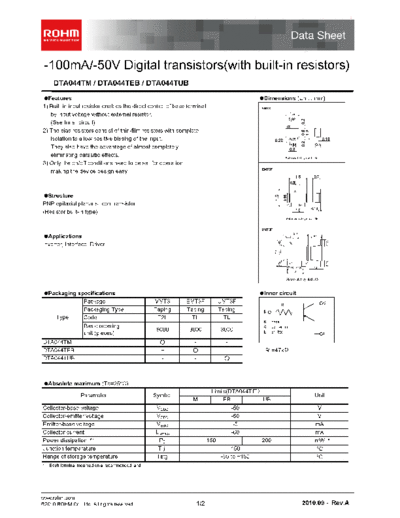 Rohm dta044teb  . Electronic Components Datasheets Active components Transistors Rohm dta044teb.pdf