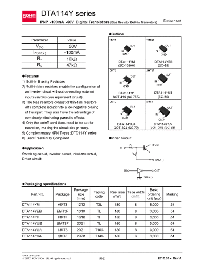 Rohm dta114y  . Electronic Components Datasheets Active components Transistors Rohm dta114y.pdf