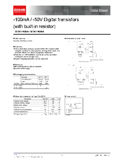 Rohm dta114ge  . Electronic Components Datasheets Active components Transistors Rohm dta114ge.pdf