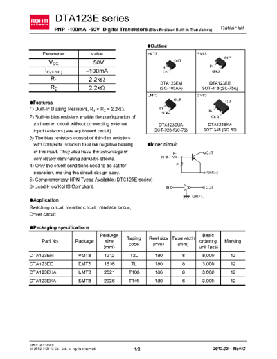 Rohm dta123ee  . Electronic Components Datasheets Active components Transistors Rohm dta123ee.pdf