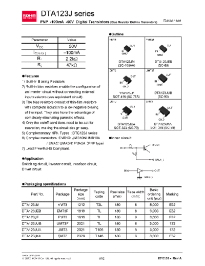 . Electronic Components Datasheets dta123j  . Electronic Components Datasheets Active components Transistors Rohm dta123j.pdf