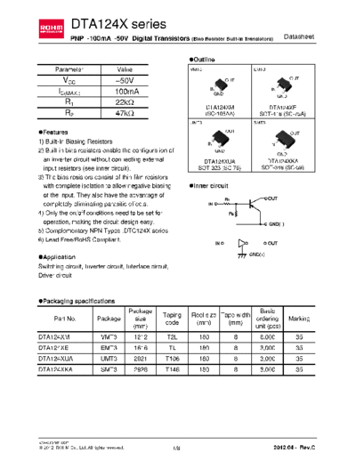 Rohm dta124xe  . Electronic Components Datasheets Active components Transistors Rohm dta124xe.pdf