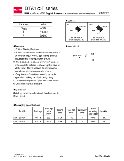 Rohm dta125te  . Electronic Components Datasheets Active components Transistors Rohm dta125te.pdf