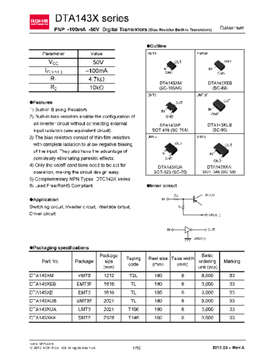 Rohm dta143x  . Electronic Components Datasheets Active components Transistors Rohm dta143x.pdf