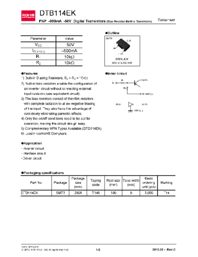 Rohm dtb114ek  . Electronic Components Datasheets Active components Transistors Rohm dtb114ek.pdf