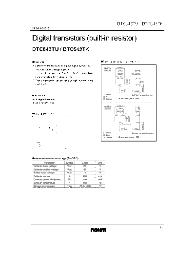 Rohm dtc643tu  . Electronic Components Datasheets Active components Transistors Rohm dtc643tu.pdf