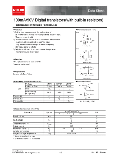 Rohm dtc023jeb  . Electronic Components Datasheets Active components Transistors Rohm dtc023jeb.pdf