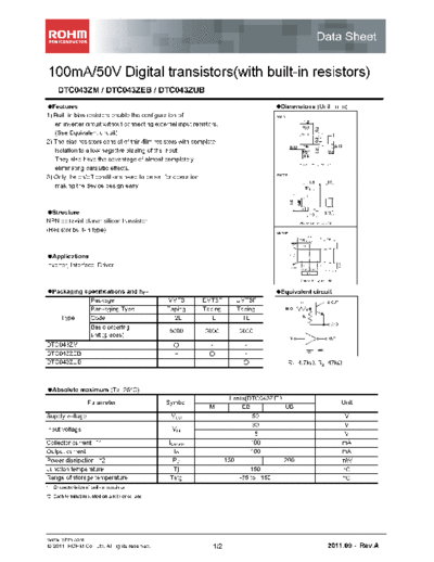 Rohm dtc043zeb  . Electronic Components Datasheets Active components Transistors Rohm dtc043zeb.pdf