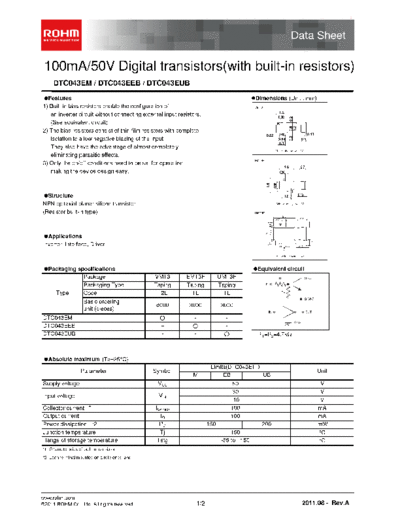 Rohm dtc043eb  . Electronic Components Datasheets Active components Transistors Rohm dtc043eb.pdf