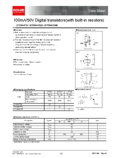 Rohm dtc044teb  . Electronic Components Datasheets Active components Transistors Rohm dtc044teb.pdf