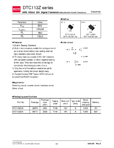 Rohm dtc113zua  . Electronic Components Datasheets Active components Transistors Rohm dtc113zua.pdf