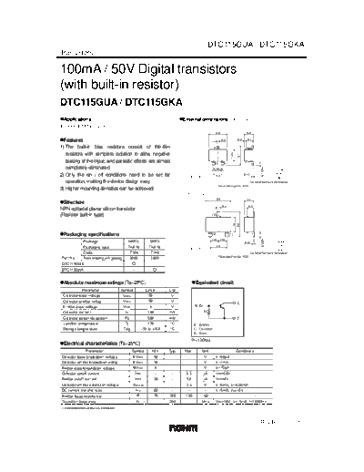 Rohm dtc115gua-gka  . Electronic Components Datasheets Active components Transistors Rohm dtc115gua-gka.pdf