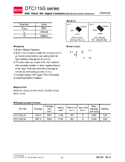 Rohm dtc115gua  . Electronic Components Datasheets Active components Transistors Rohm dtc115gua.pdf