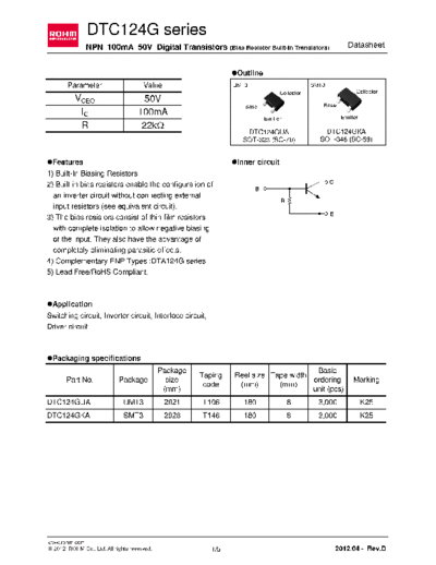 Rohm dtc124gua  . Electronic Components Datasheets Active components Transistors Rohm dtc124gua.pdf