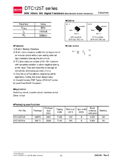 Rohm dtc125tua  . Electronic Components Datasheets Active components Transistors Rohm dtc125tua.pdf