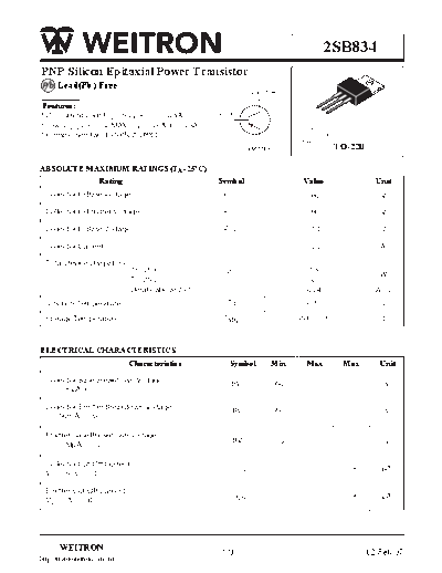 Wietron 2sb834  . Electronic Components Datasheets Active components Transistors Wietron 2sb834.pdf
