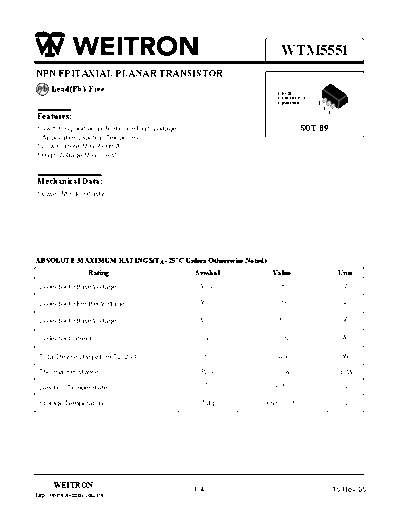 . Electronic Components Datasheets wtm5551  . Electronic Components Datasheets Active components Transistors Wietron wtm5551.pdf