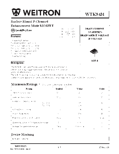 Wietron wtk9431  . Electronic Components Datasheets Active components Transistors Wietron wtk9431.pdf