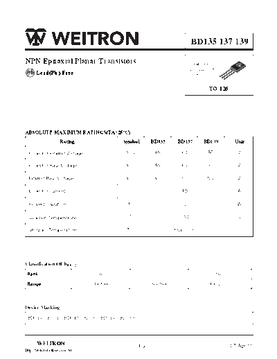 Wietron bd135 bd137 bd139  . Electronic Components Datasheets Active components Transistors Wietron bd135_bd137_bd139.pdf