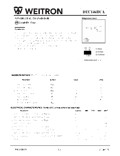 Wietron dtc144tca  . Electronic Components Datasheets Active components Transistors Wietron dtc144tca.pdf