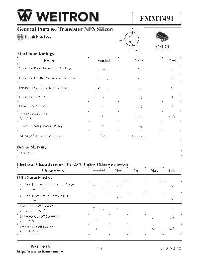 Wietron fmmt491  . Electronic Components Datasheets Active components Transistors Wietron fmmt491.pdf