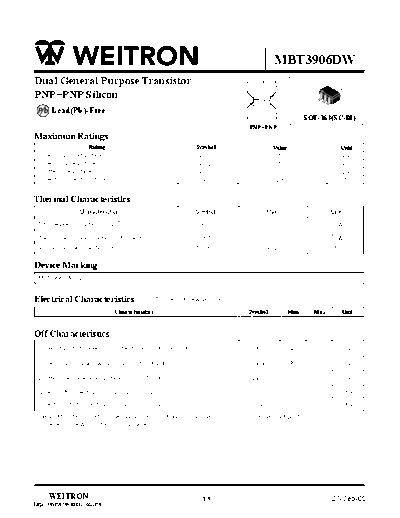 Wietron mbt3906dw  . Electronic Components Datasheets Active components Transistors Wietron mbt3906dw.pdf