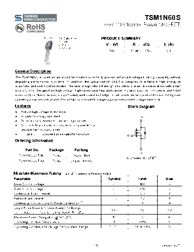 Taiwansemi tsm1n60s a07  . Electronic Components Datasheets Active components Transistors Taiwansemi tsm1n60s_a07.pdf