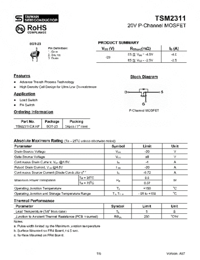 Taiwansemi tsm2311 a07  . Electronic Components Datasheets Active components Transistors Taiwansemi tsm2311_a07.pdf