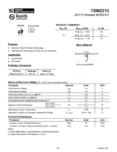 Taiwansemi tsm2313  . Electronic Components Datasheets Active components Transistors Taiwansemi tsm2313.pdf