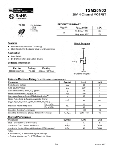 Taiwansemi tsm25n03 a07  . Electronic Components Datasheets Active components Transistors Taiwansemi tsm25n03_a07.pdf