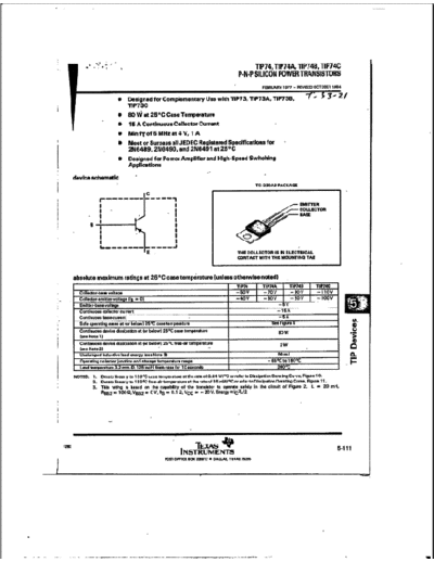 Texas Instruments tip74-a-b-c  . Electronic Components Datasheets Active components Transistors Texas Instruments tip74-a-b-c.pdf