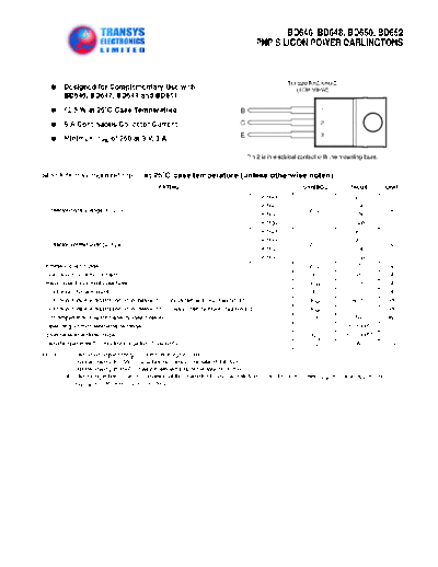 Transys bd646 bd648 bd650 bd652  . Electronic Components Datasheets Active components Transistors Transys bd646_bd648_bd650_bd652.pdf