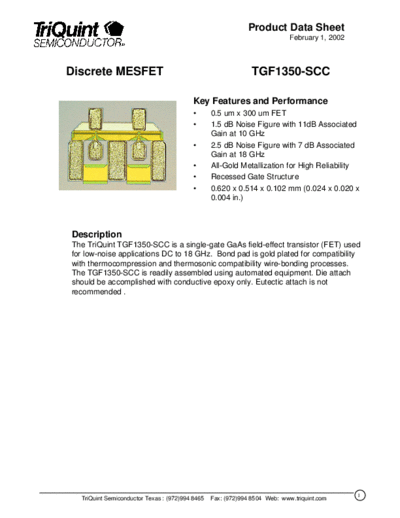 Triquint tgf1350-scc  . Electronic Components Datasheets Active components Transistors Triquint tgf1350-scc.pdf