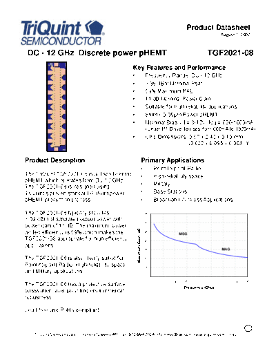 Triquint tgf2021-08  . Electronic Components Datasheets Active components Transistors Triquint tgf2021-08.pdf
