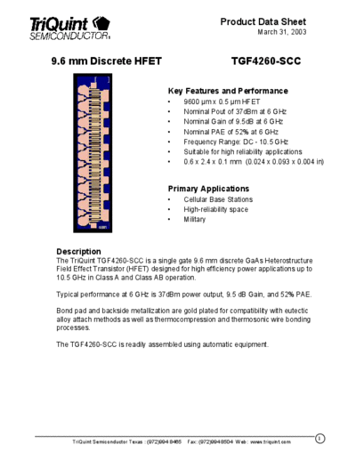 Triquint tgf4260-scc  . Electronic Components Datasheets Active components Transistors Triquint tgf4260-scc.pdf