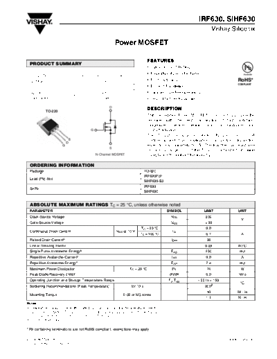 Vishay irf630 sihf630  . Electronic Components Datasheets Active components Transistors Vishay irf630_sihf630.pdf