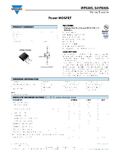 Vishay irf630s sihf630s  . Electronic Components Datasheets Active components Transistors Vishay irf630s_sihf630s.pdf