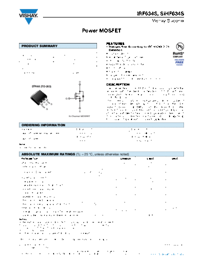 Vishay irf634s sihf634s  . Electronic Components Datasheets Active components Transistors Vishay irf634s_sihf634s.pdf