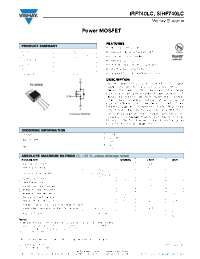 Vishay irf740lc sihf740lc  . Electronic Components Datasheets Active components Transistors Vishay irf740lc_sihf740lc.pdf